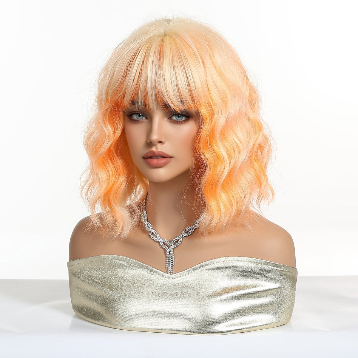 Peach Orange Wavy Bob Wig - MARKETPLACE | Ginger, Fringe, Synthetic Hair | Milk & Honey Wigs
