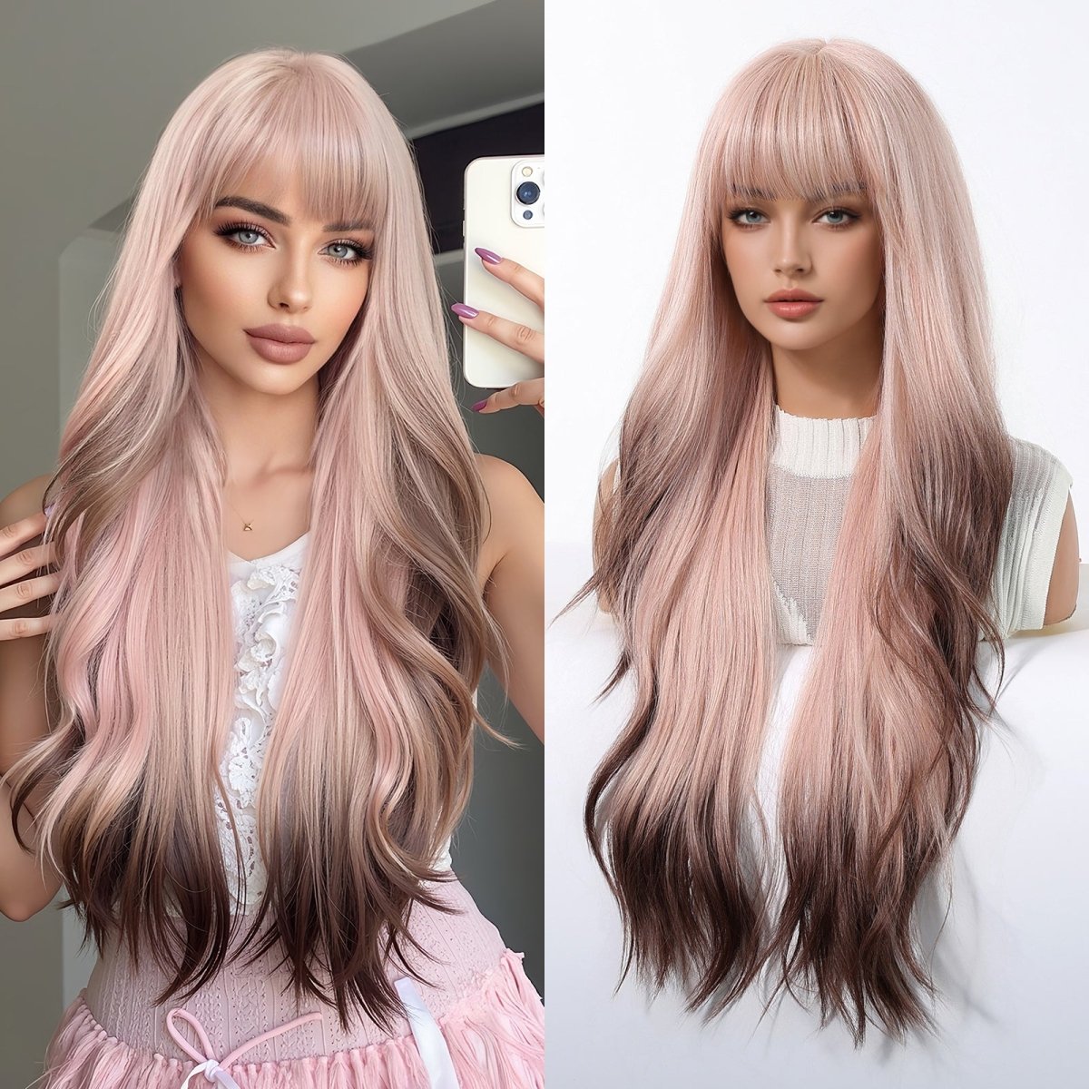 Pink Ombre Long Wavy Wig - MARKETPLACE | Pink, Fringe, Synthetic Hair | Milk & Honey Wigs