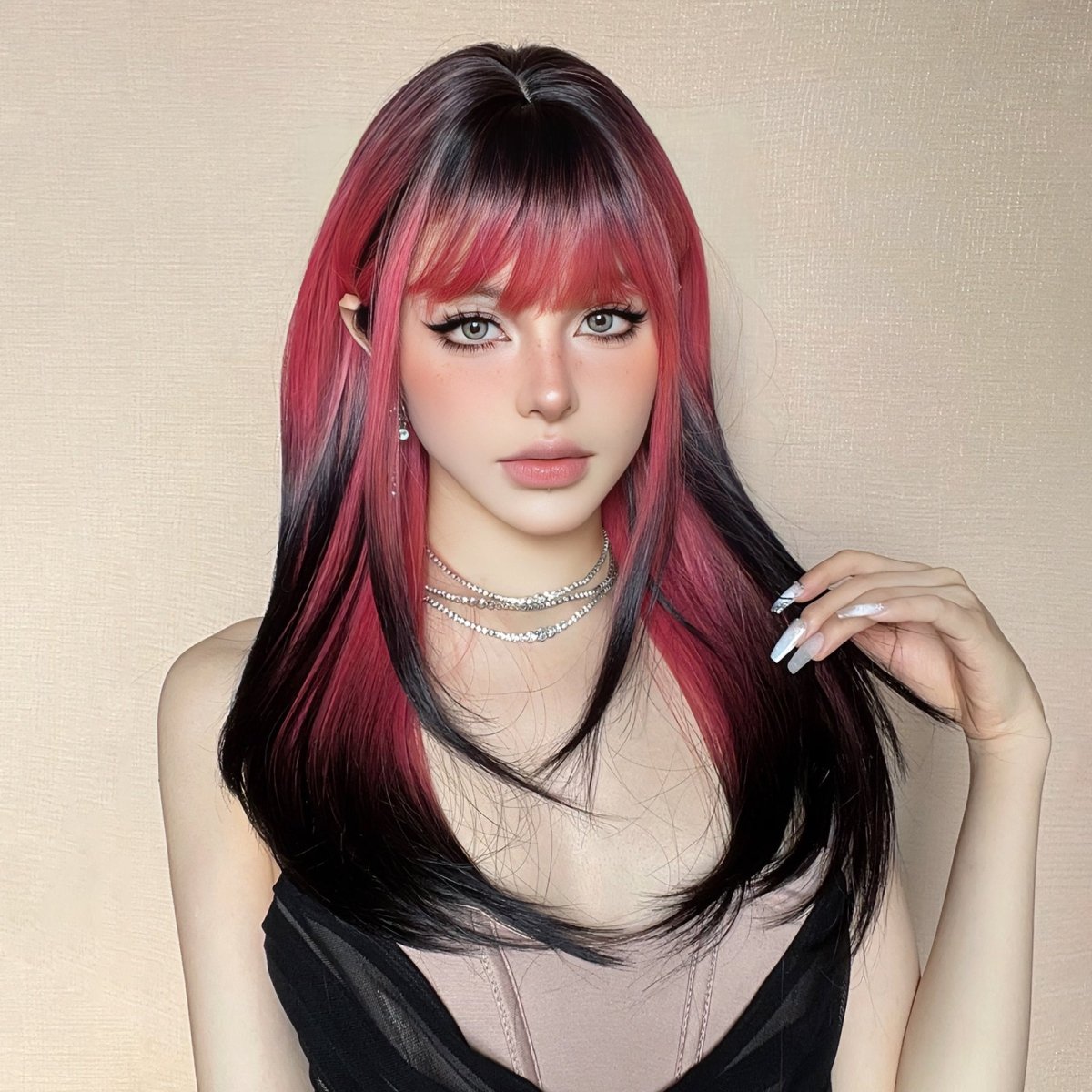 Red and Black Highlight Wig - MARKETPLACE | Red, Fringe, Synthetic Hair | Milk & Honey Wigs