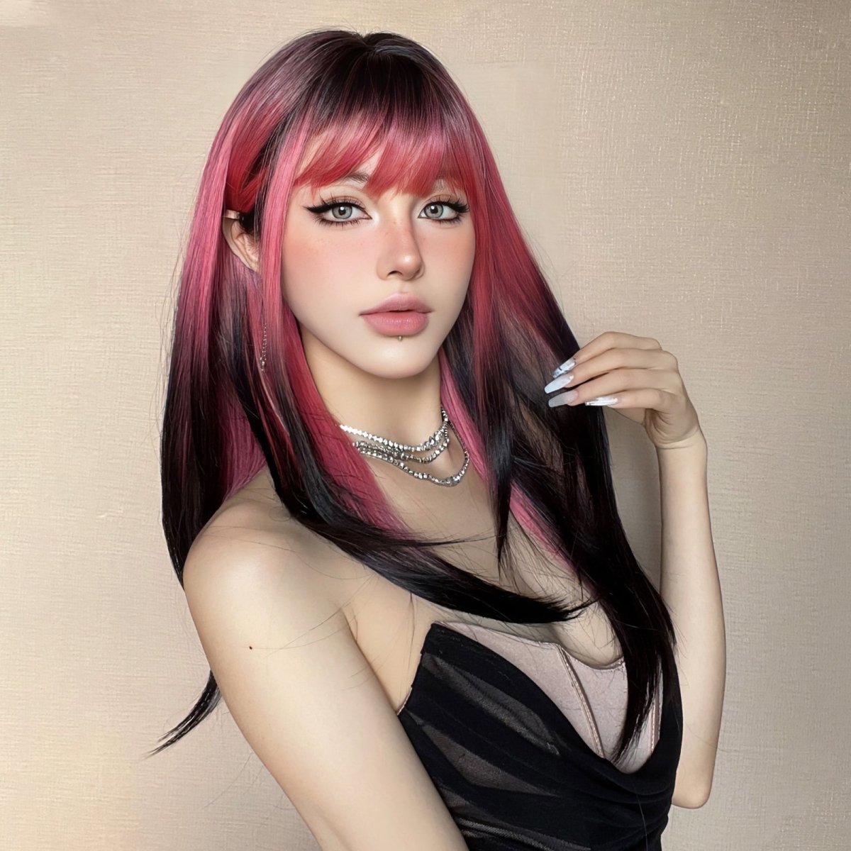 Red and Black Highlight Wig - MARKETPLACE | Red, Fringe, Synthetic Hair | Milk & Honey Wigs
