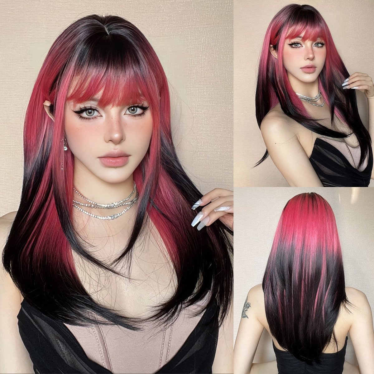 Red and Black Highlight Wig - MARKETPLACE | Red, Fringe, Synthetic Hair | Milk & Honey Wigs