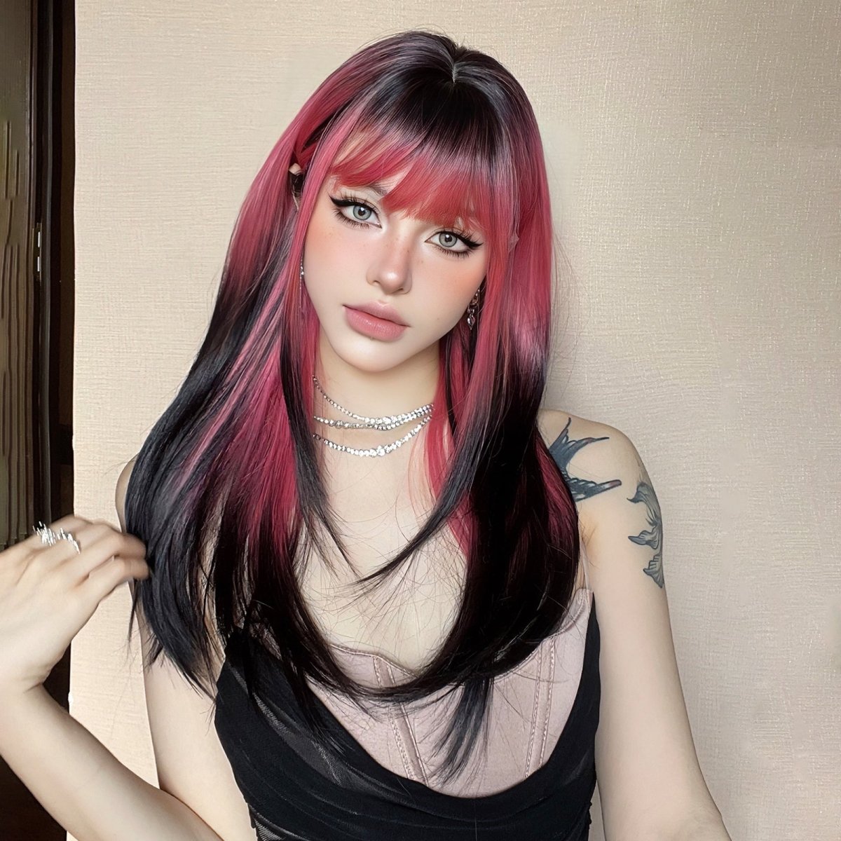 Red and Black Highlight Wig - MARKETPLACE | Red, Fringe, Synthetic Hair | Milk & Honey Wigs
