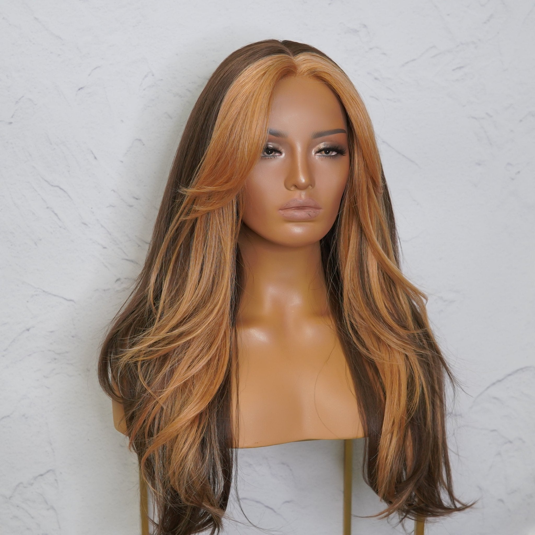SELENE - Two Tone - Lace Front Wig | Brown, 22 Inch, T-Part Lace Front, Synthetic Hair | Milk & Honey Wigs