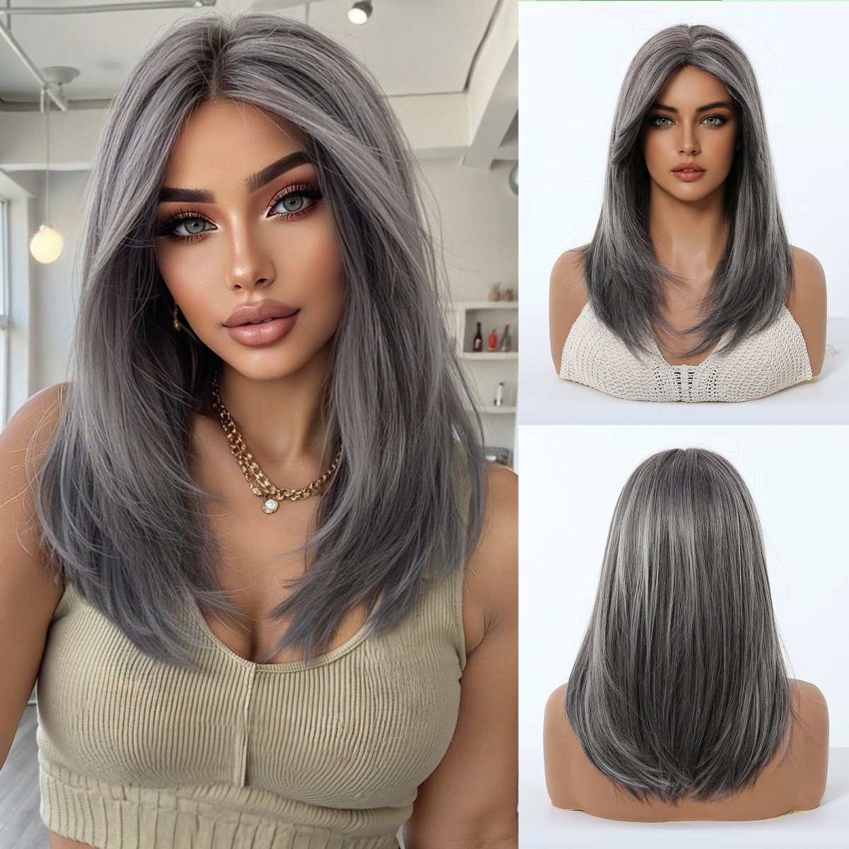 Silver Grey Layered Wig - MARKETPLACE | Grey, Fringe, Synthetic Hair | Milk & Honey Wigs