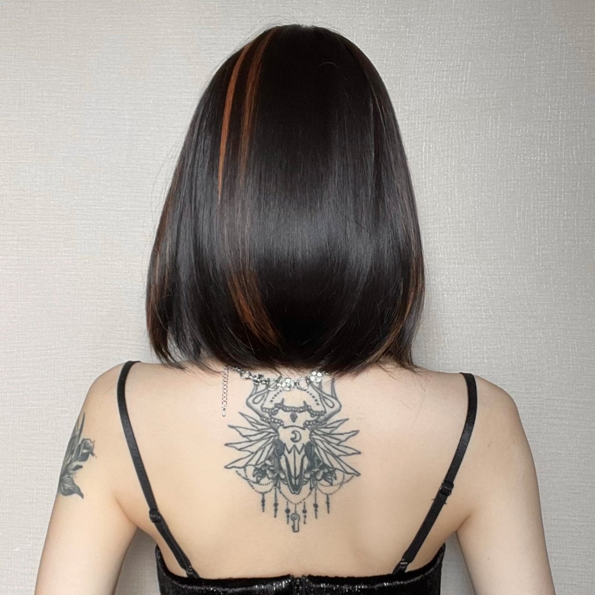 Sleek Black Bob Wig with Bangs and Caramel Highlights - MARKETPLACE | Black, Fringe, Synthetic Hair | Milk & Honey Wigs