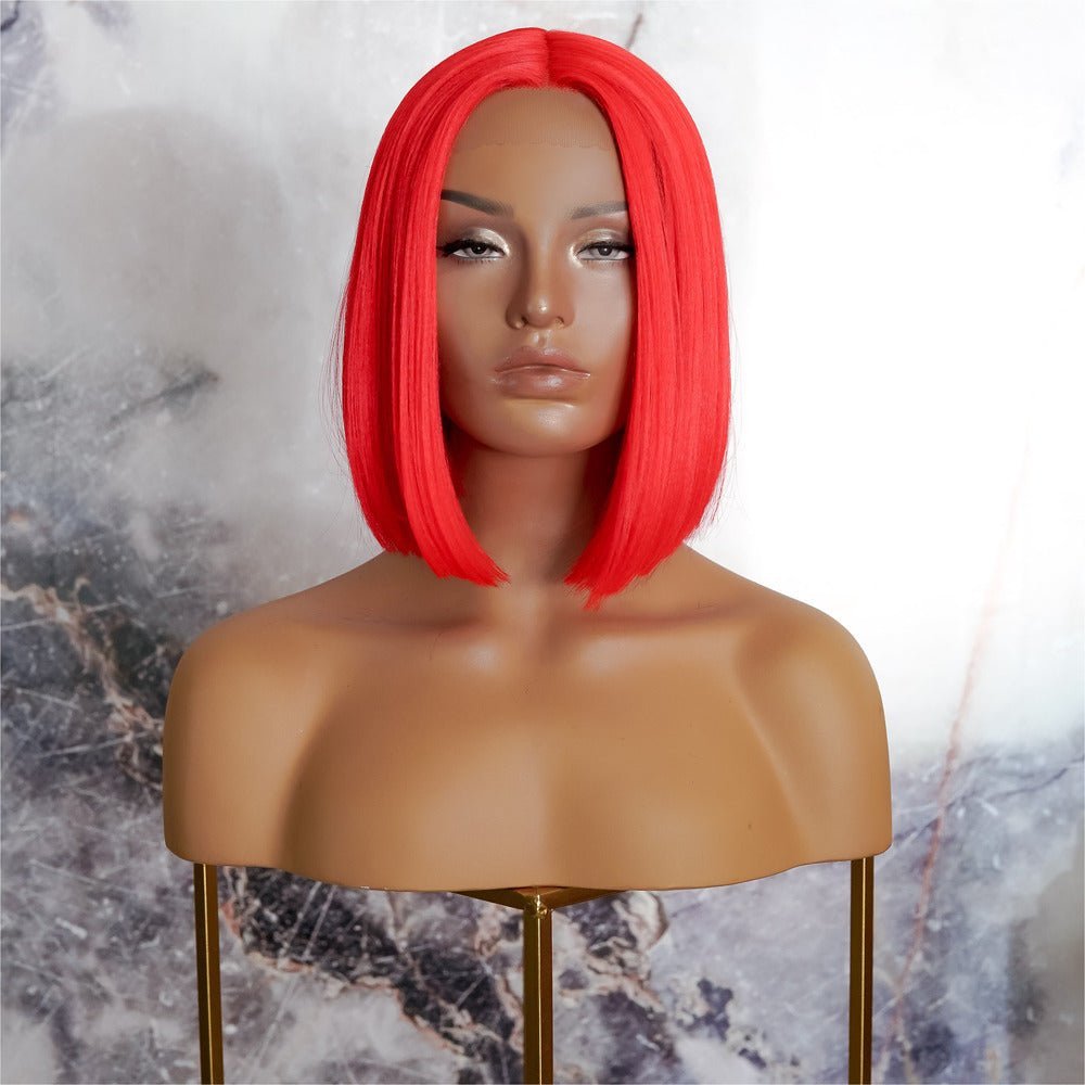 TILLY - Red - Lace Front Wig | Red, 12 Inch & Shorter, T-Part Lace Front, Synthetic Hair | Milk & Honey Wigs