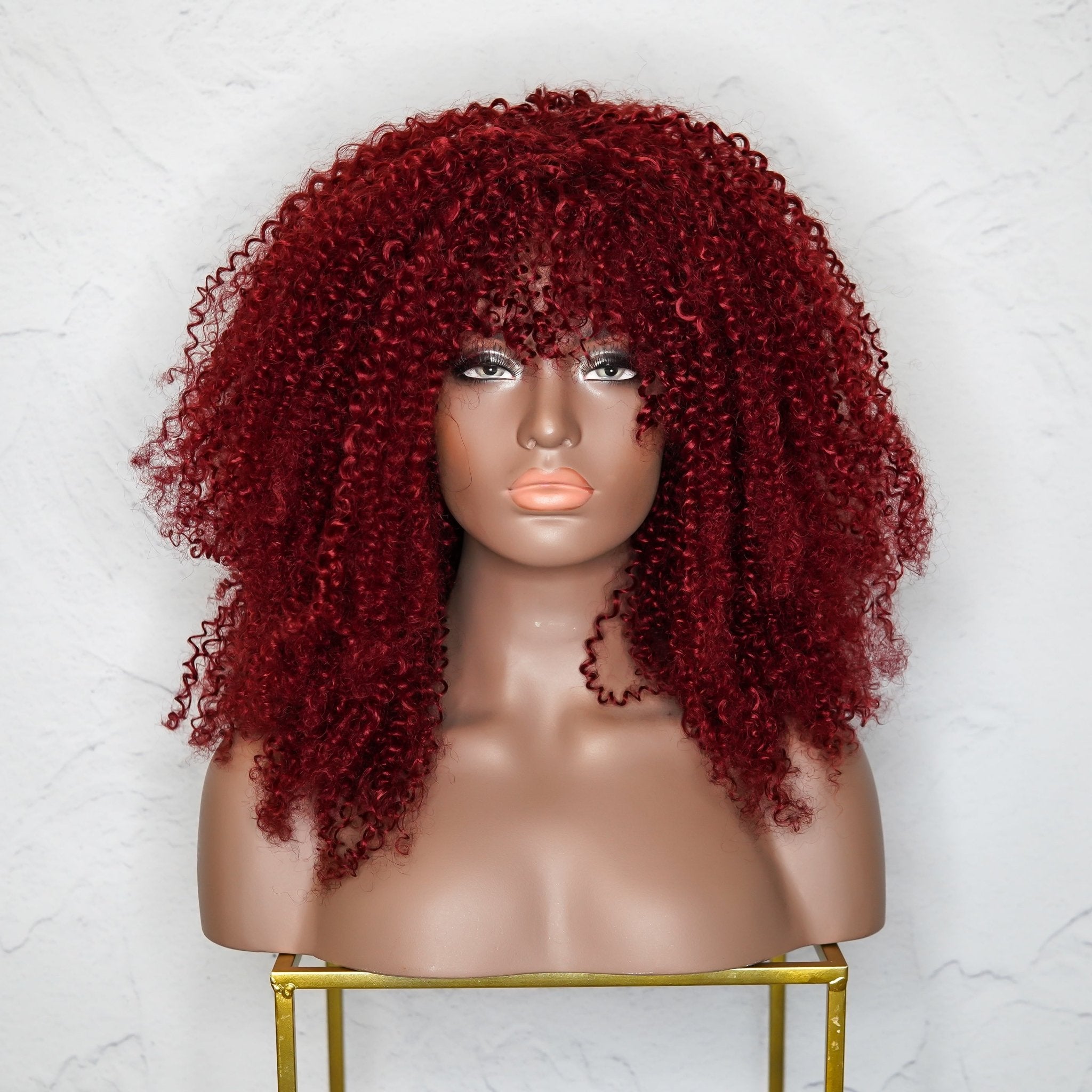 TYRA - Burgundy - Afro Curl Wig | Red, 18 Inch, Fringe, Synthetic Hair | Milk & Honey Wigs