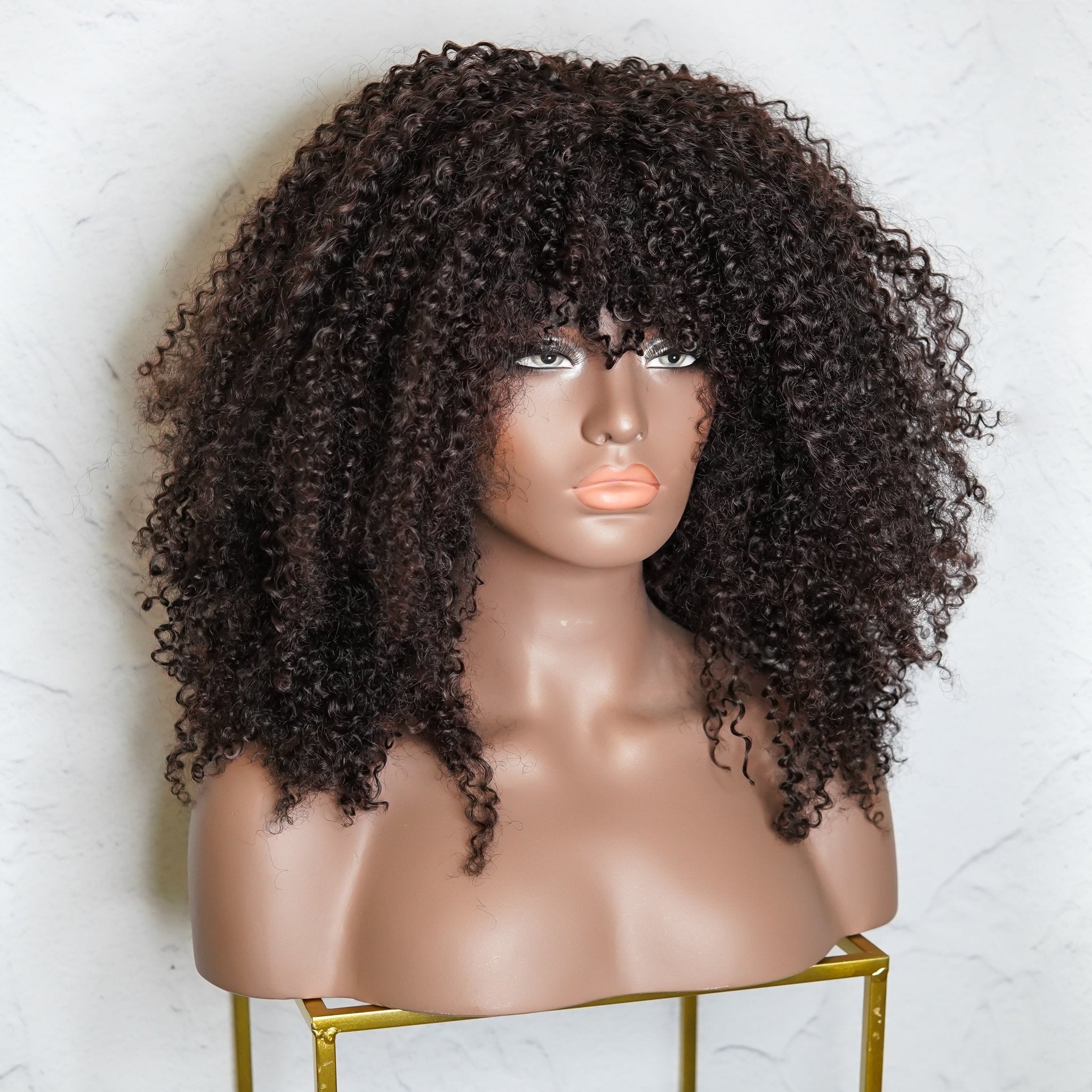 TYRA - Dark Brown - Afro Curl Wig | Brown, 18 Inch, Fringe, Synthetic Hair | Milk & Honey Wigs