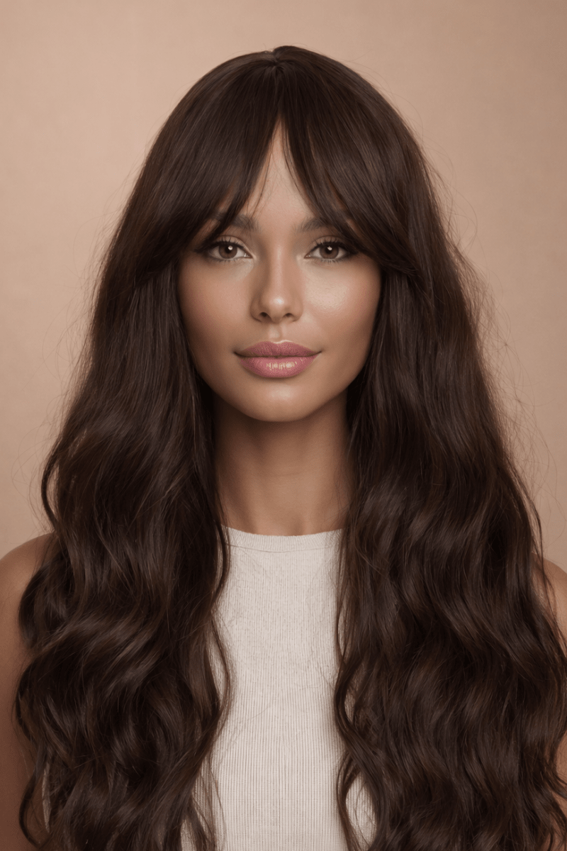YASMIN - Dark Brown - Fringe Wig | Brown, 28 Inch+, Fringe, Synthetic Hair | Milk & Honey Wigs
