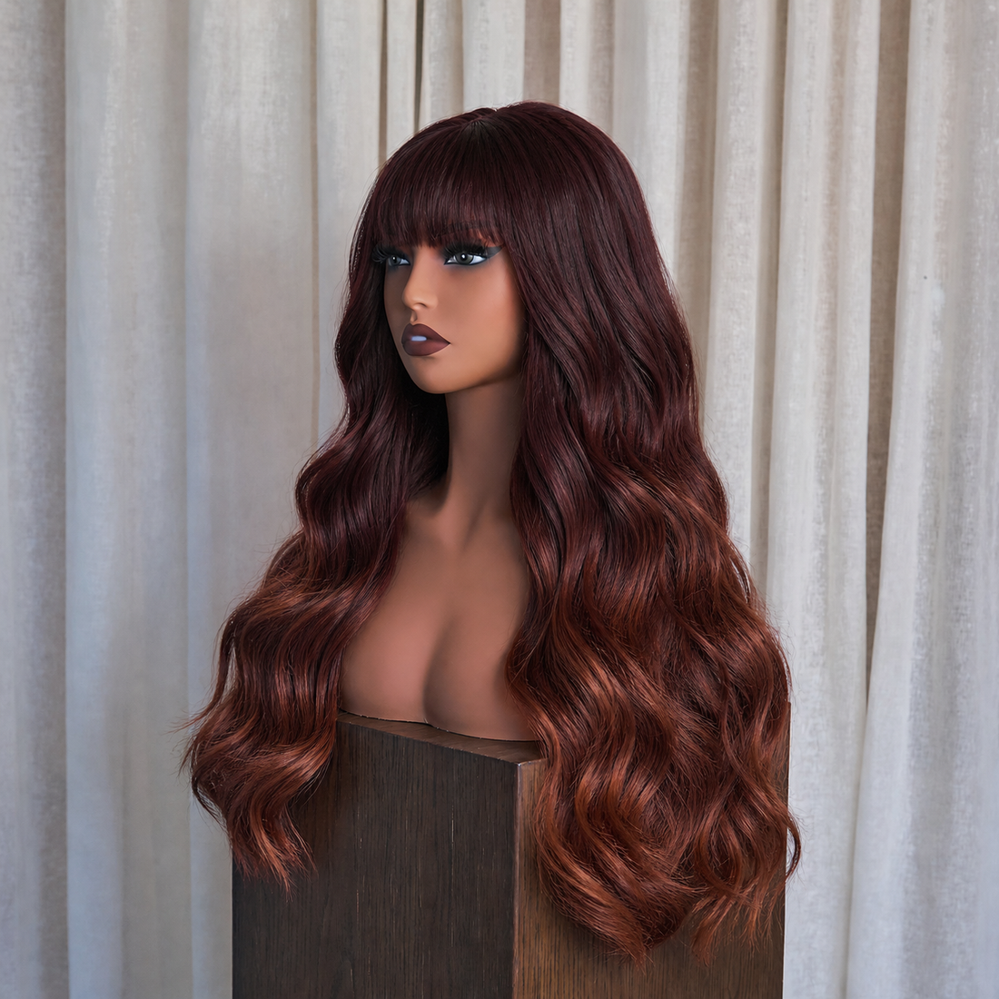 AUTUMN - Mahogany Brown Ombre - Fringe Wig