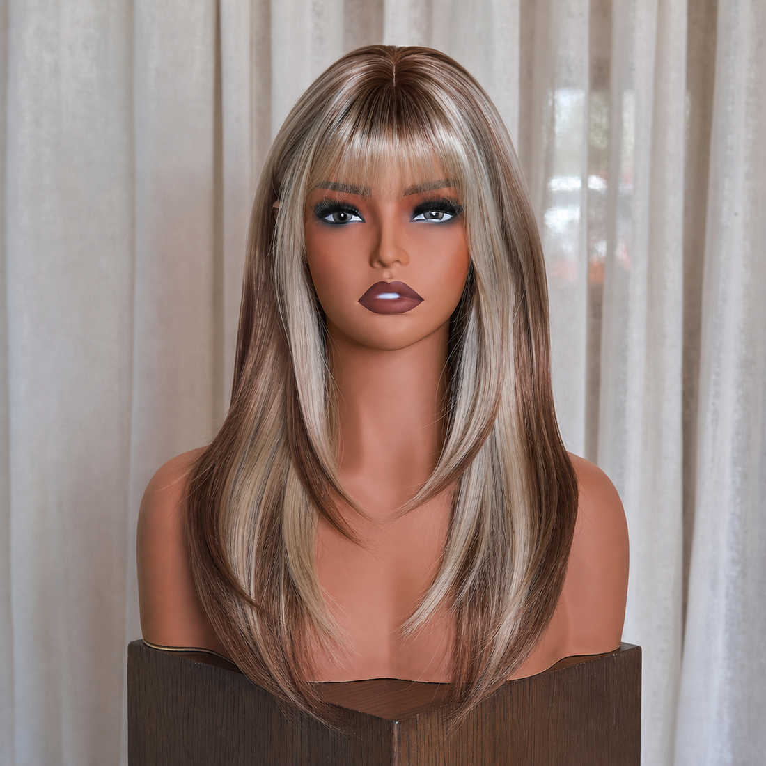 Ash Blonde and Chestnut Brown Layered Wig | Milk &amp; Honey Wigs