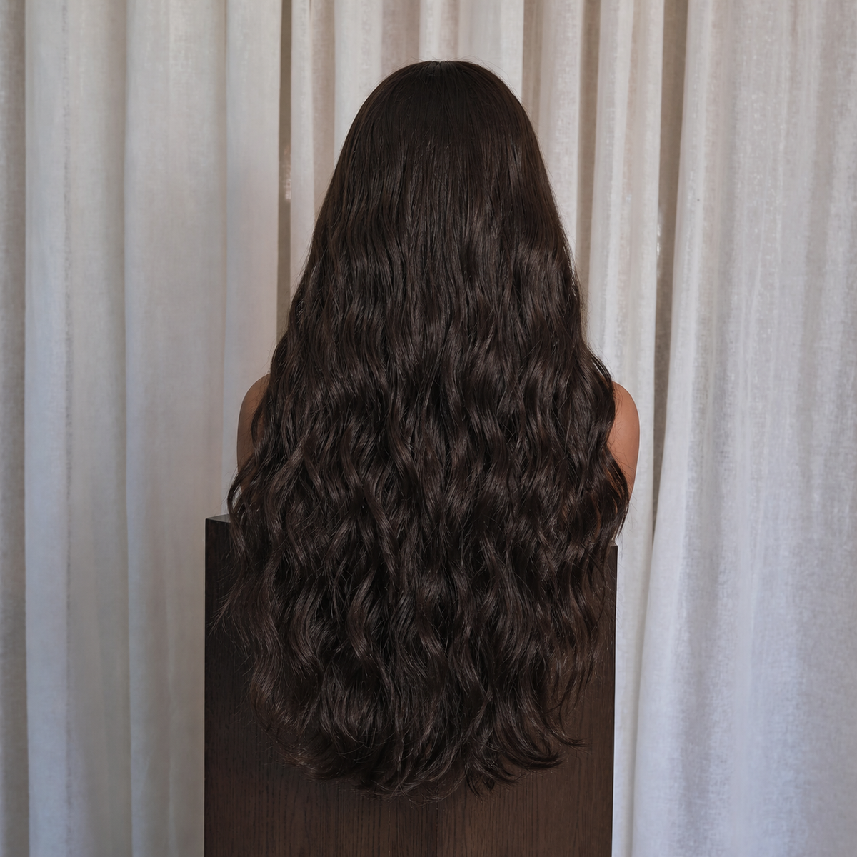 Dark Chocolate Wavy Wig with Full Fringe | Milk &amp; Honey Wigs
