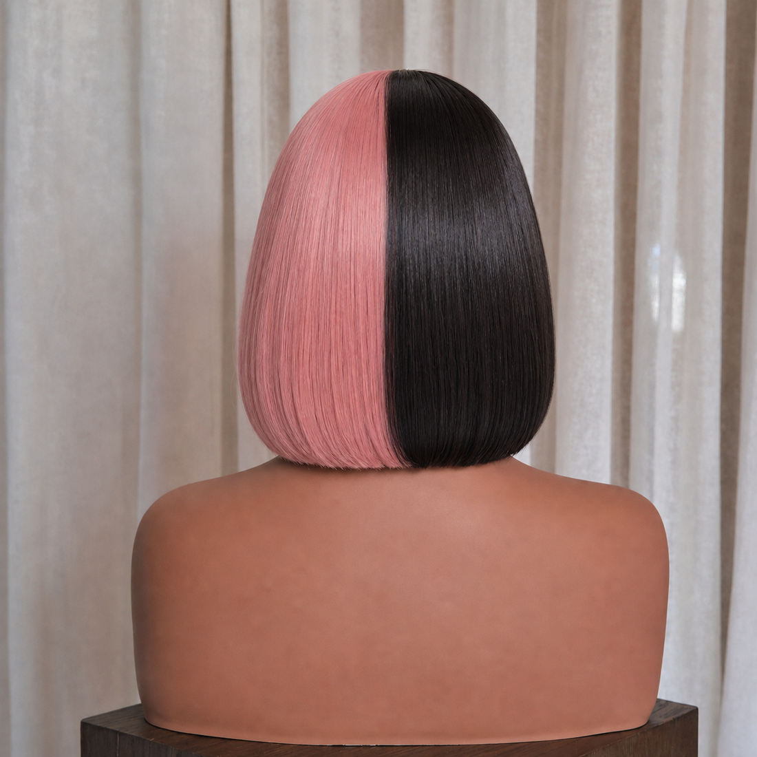 Half Pink Half Black Blunt Bob with Full Fringe Wig | Milk &amp; Honey Wigs