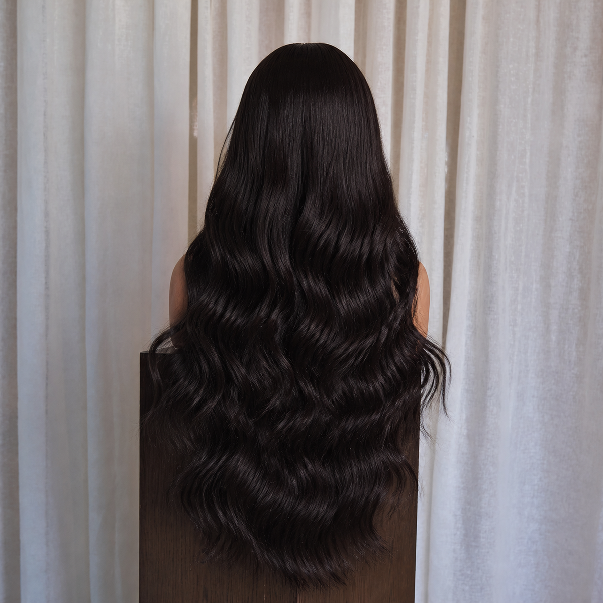 Jet Black Wavy with Full Fringe Wig | Milk &amp; Honey Wigs
