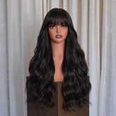 Jet Black Wavy with Full Fringe Wig | Milk & Honey Wigs