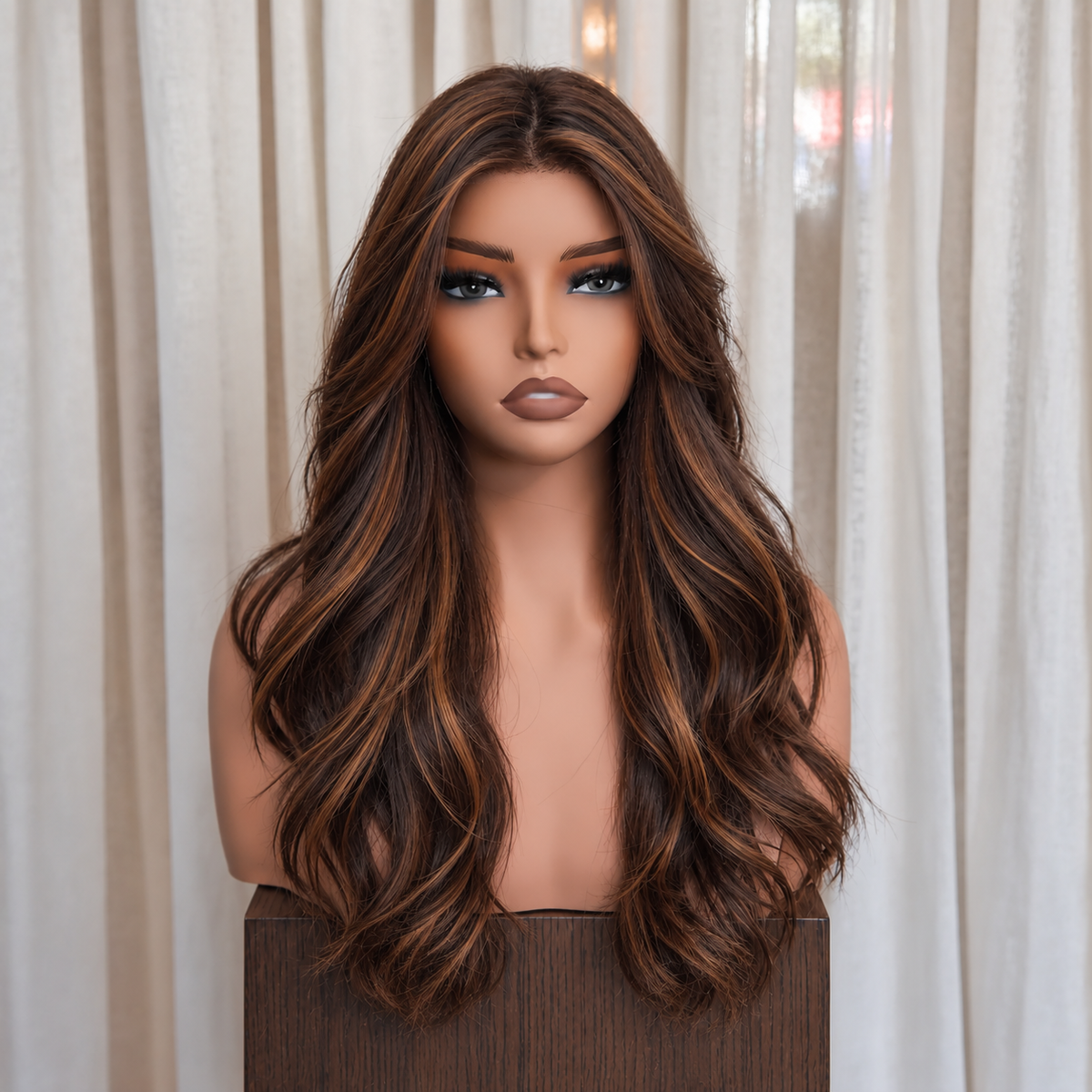 IRIS - Highlighted Brunette - Mono Top Lace Front Wig