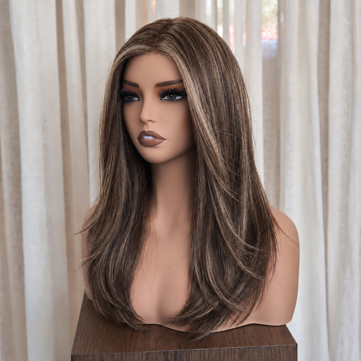TULLIA - Highlighted Dark Brown - Mono Top Lace Front Wig