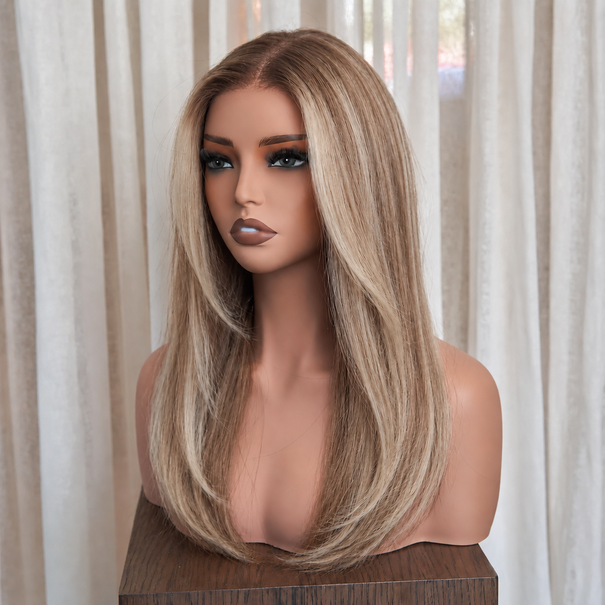 XENIA - Highlighted Ash Brown - Mono Top Lace Front Wig