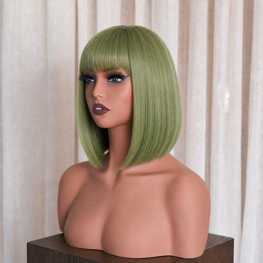Sleek Olive Green Bob Wig | Milk &amp; Honey Wigs