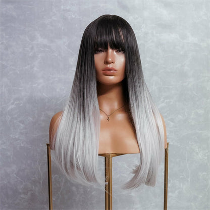 AALIYAH ombre black synthetic straight fringe wig | Milk &amp; Honey Wigs