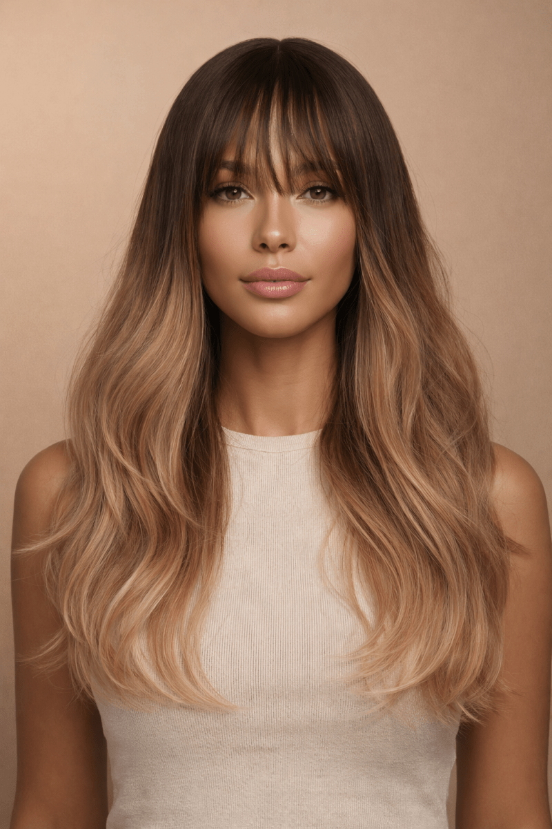 ADDISON - Ombre Brown - Fringe Wig | Brown, 22 Inch, Fringe, Synthetic Hair | Milk &amp; Honey Wigs