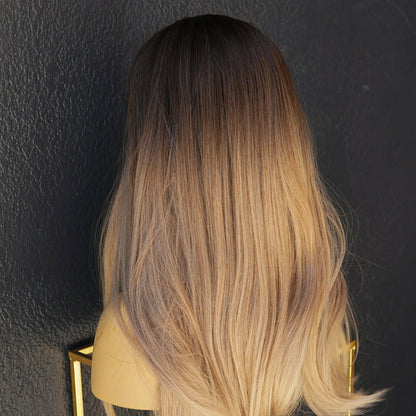 ADDISON ombre brown synthetic straight fringe wig | Milk &amp; Honey Wigs