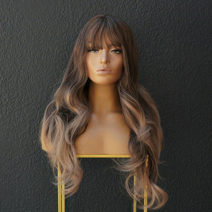 ADELE Ombre Brown synthetic loose curl fringe wig | Milk &amp; Honey Wigs