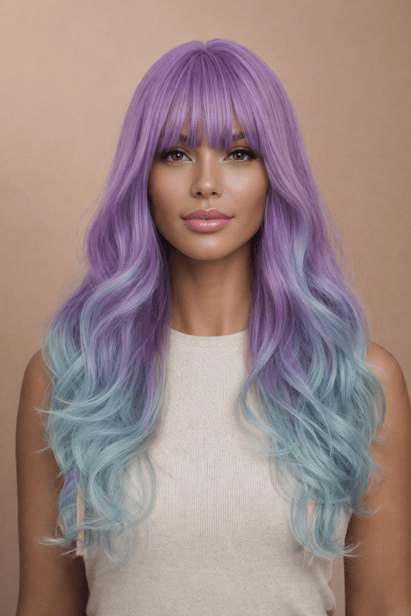 ADELE - Ombre Purple - Fringe Wig | Purple, 24 Inch, Fringe, Synthetic Hair | Milk &amp; Honey Wigs