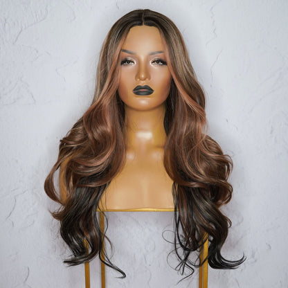 AGNES ombre brown synthetic straight lace front wig | Milk &amp; Honey Wigs
