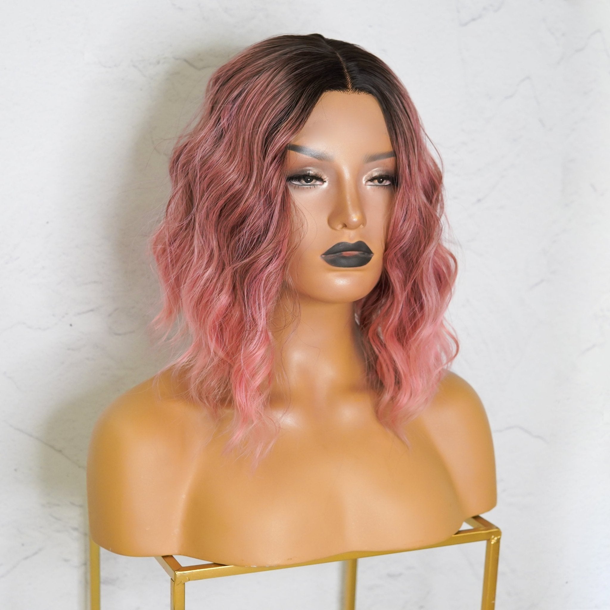ALESSANDRA - Ombre Pink Bob - Lace Front Wig | Pink, 12 Inch &amp; Shorter, T-Part Lace Front, Synthetic Hair | Milk &amp; Honey Wigs