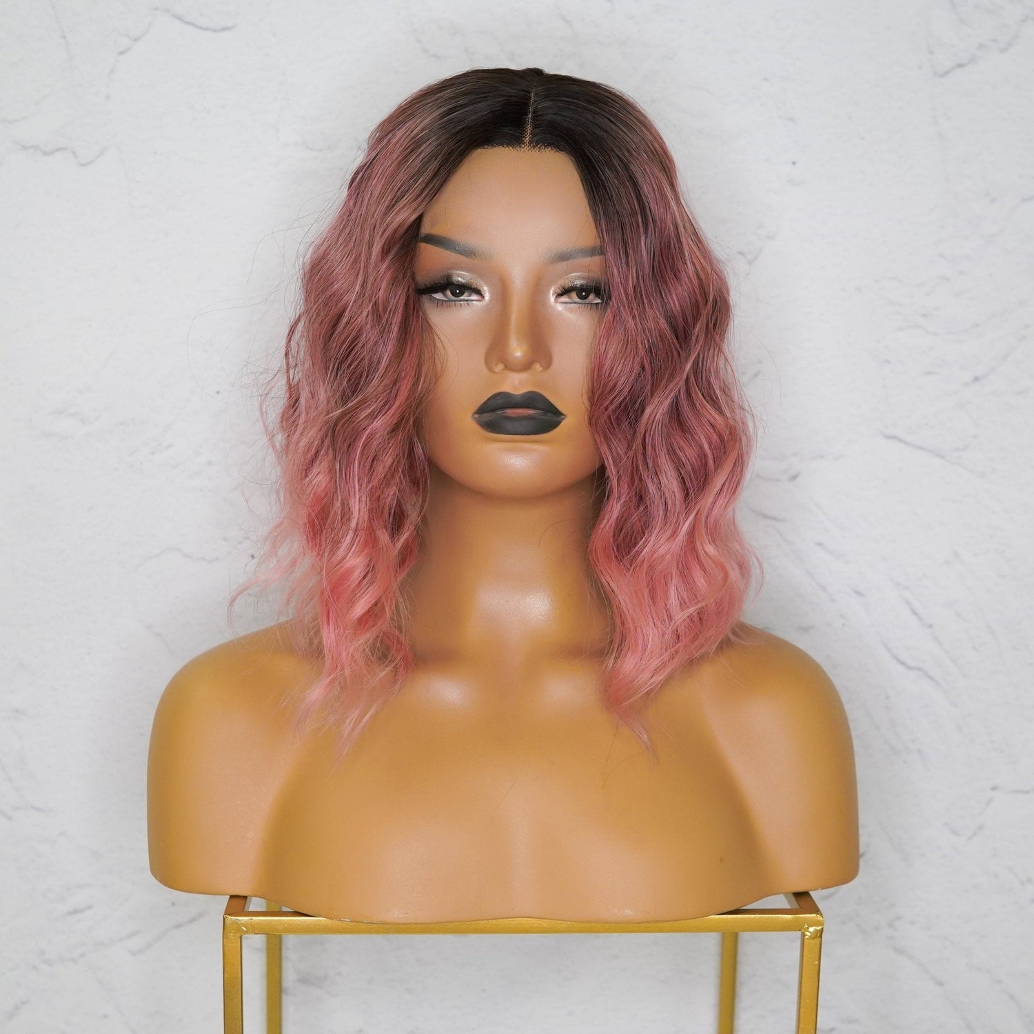 ALESSANDRA - Ombre Pink Bob - Lace Front Wig | Pink, 12 Inch &amp; Shorter, T-Part Lace Front, Synthetic Hair | Milk &amp; Honey Wigs