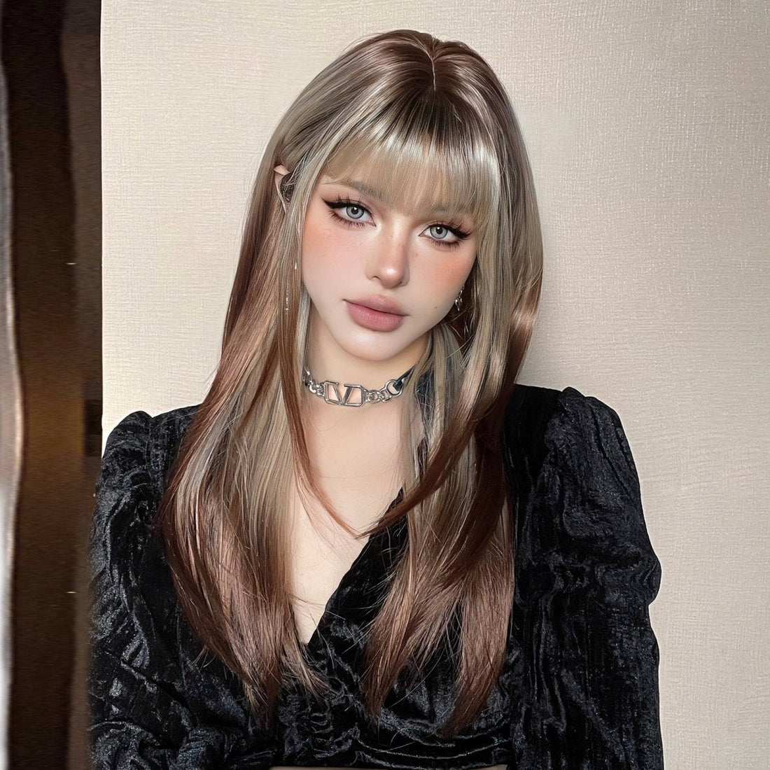 Ash Blonde and Chestnut Brown Layered Wig - MARKETPLACE | Brown, Fringe, Synthetic Hair | Milk &amp; Honey Wigs