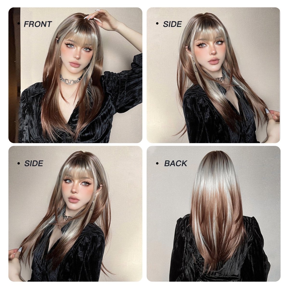 Ash Blonde and Chestnut Brown Layered Wig - MARKETPLACE | Brown, Fringe, Synthetic Hair | Milk &amp; Honey Wigs