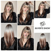Ash Blonde and Chestnut Brown Layered Wig - MARKETPLACE | Brown, Fringe, Synthetic Hair | Milk & Honey Wigs