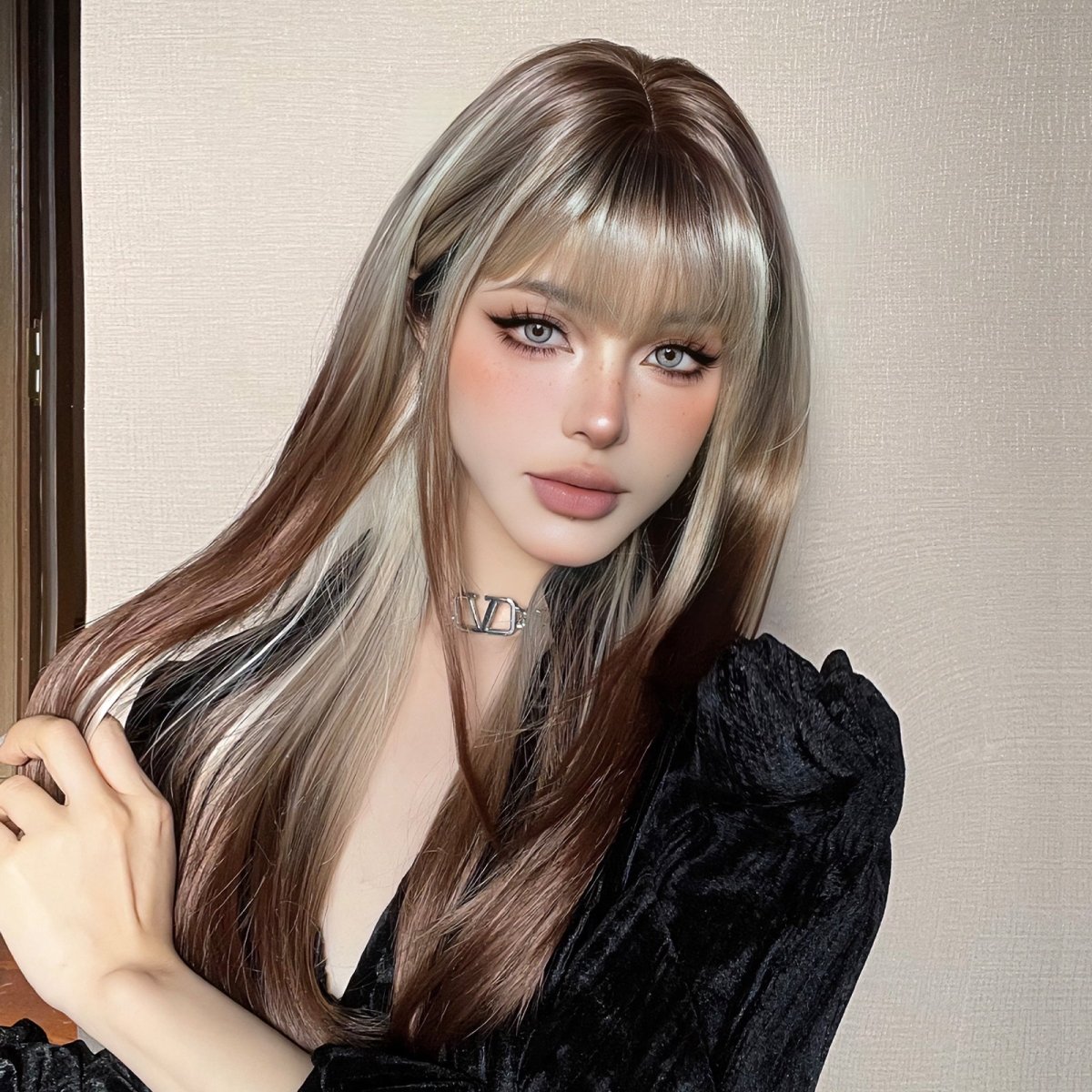 Ash Blonde and Chestnut Brown Layered Wig - MARKETPLACE | Brown, Fringe, Synthetic Hair | Milk &amp; Honey Wigs