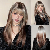 Ash Blonde and Chestnut Brown Layered Wig - MARKETPLACE | Brown, Fringe, Synthetic Hair | Milk & Honey Wigs