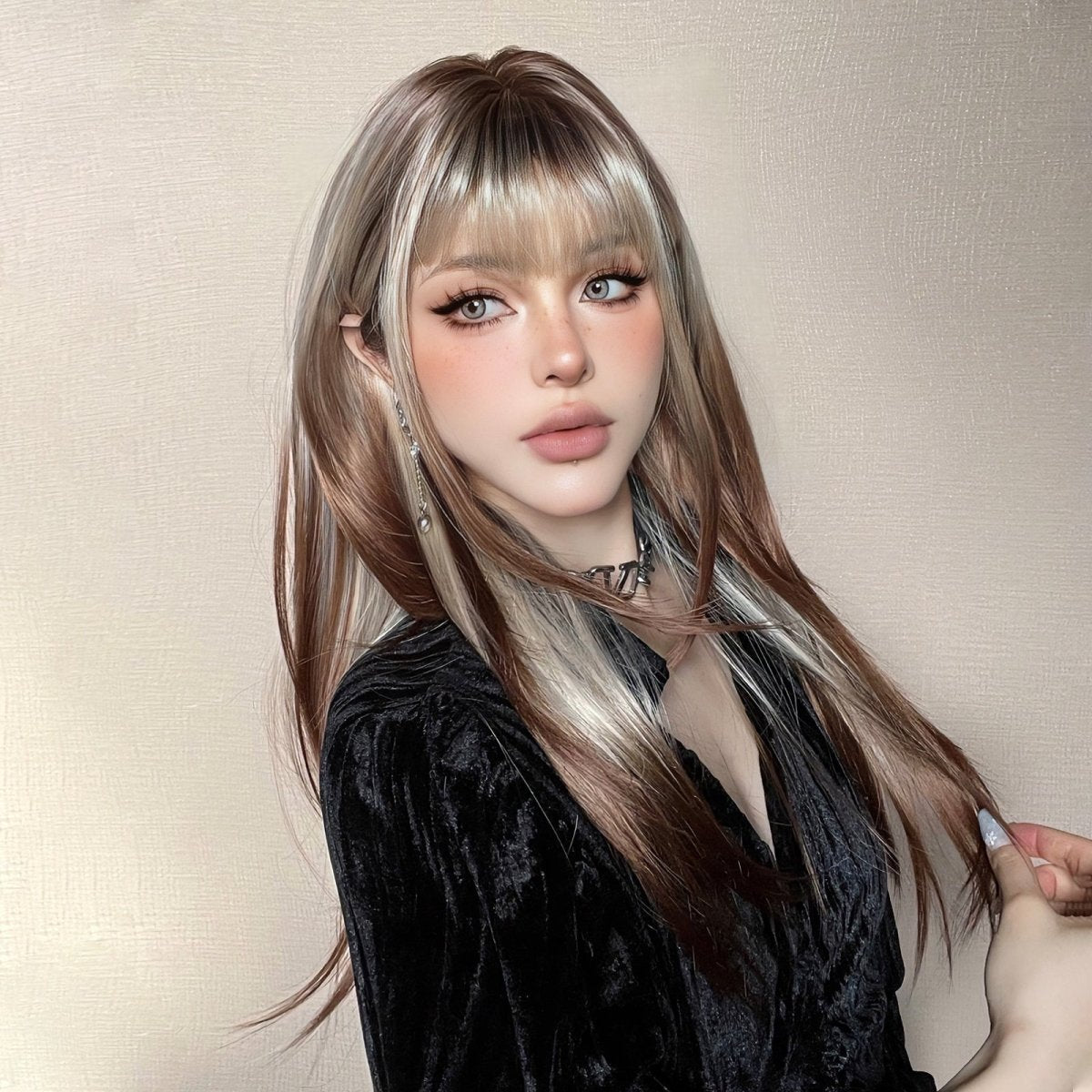 Ash Blonde and Chestnut Brown Layered Wig - MARKETPLACE | Brown, Fringe, Synthetic Hair | Milk &amp; Honey Wigs