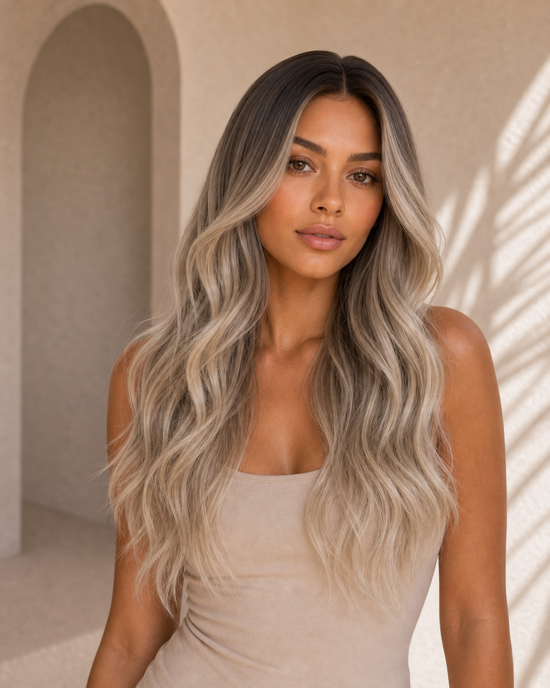 Ash Blonde Balayage with Layers Ash Blonde synthetic layered lace front wig | Milk &amp; Honey Wigs
