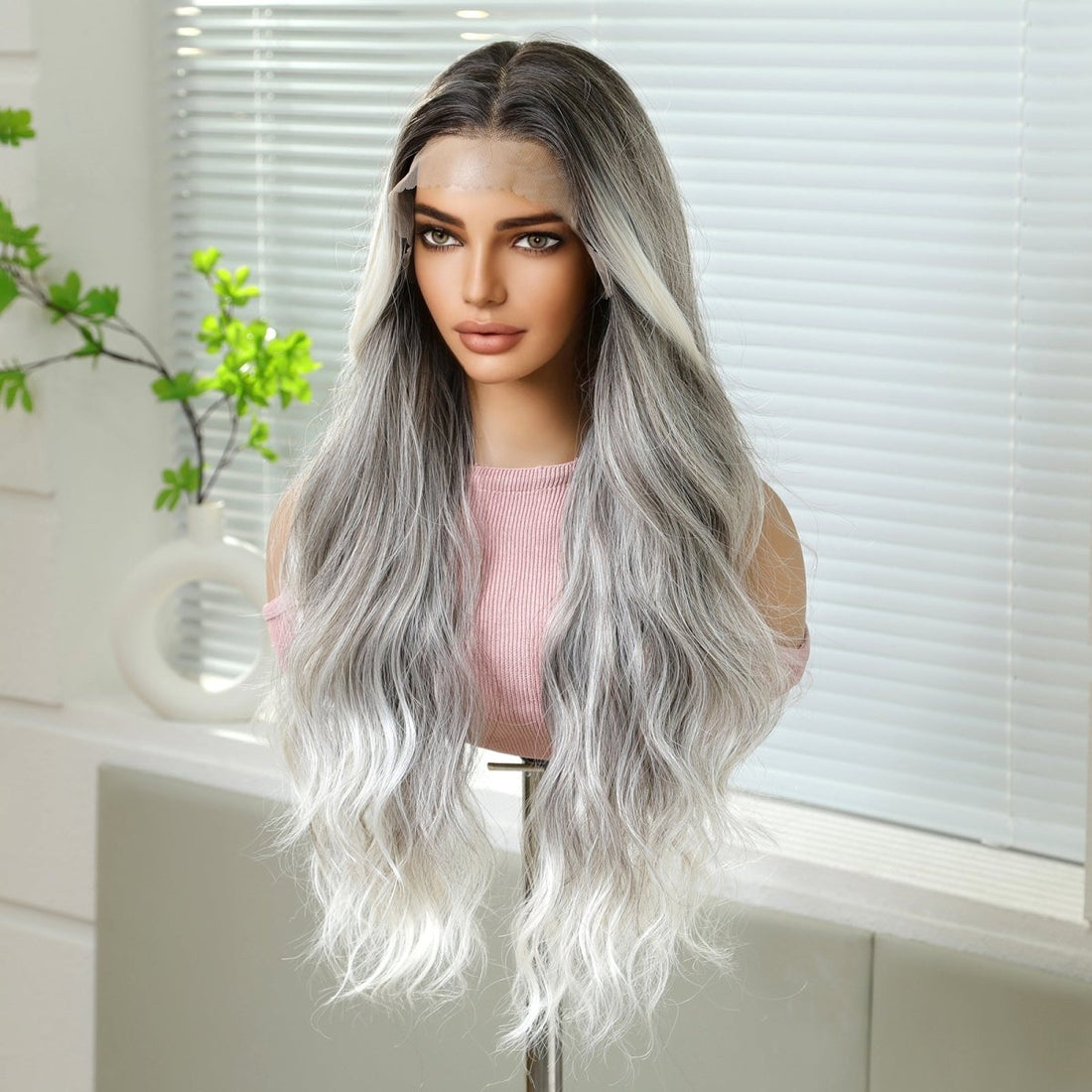 Ash Blonde Ombre Wavy 13x6 Lace Front Wig - MARKETPLACE | Grey, 13x6 Lace Front, Synthetic Hair | Milk &amp; Honey Wigs