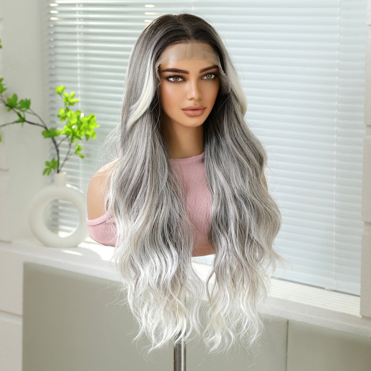 Ash Blonde Ombre Wavy 13x6 Lace Front Wig - MARKETPLACE | Grey, 13x6 Lace Front, Synthetic Hair | Milk &amp; Honey Wigs