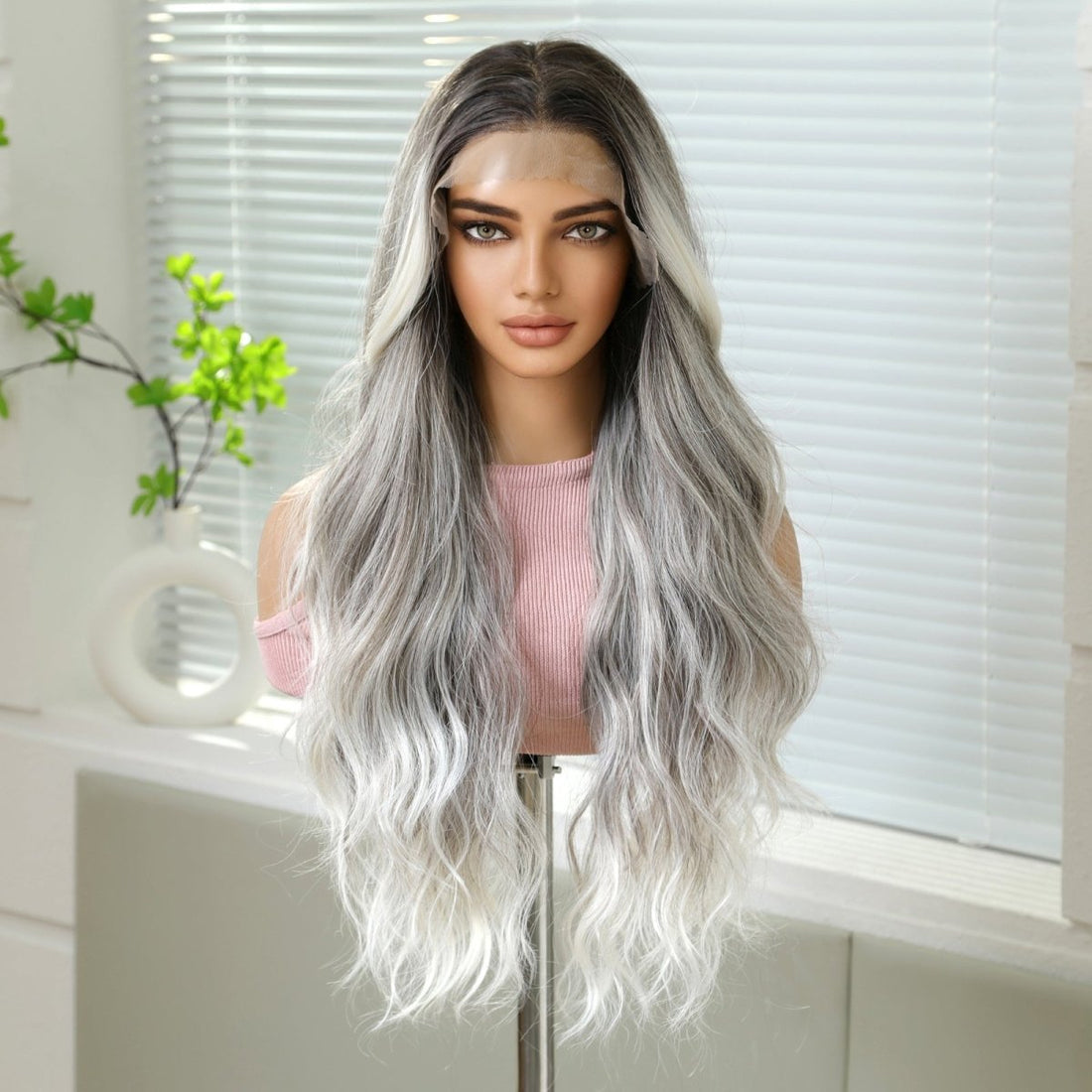 Ash Blonde Ombre Wavy 13x6 Lace Front Wig - MARKETPLACE | Grey, 13x6 Lace Front, Synthetic Hair | Milk &amp; Honey Wigs
