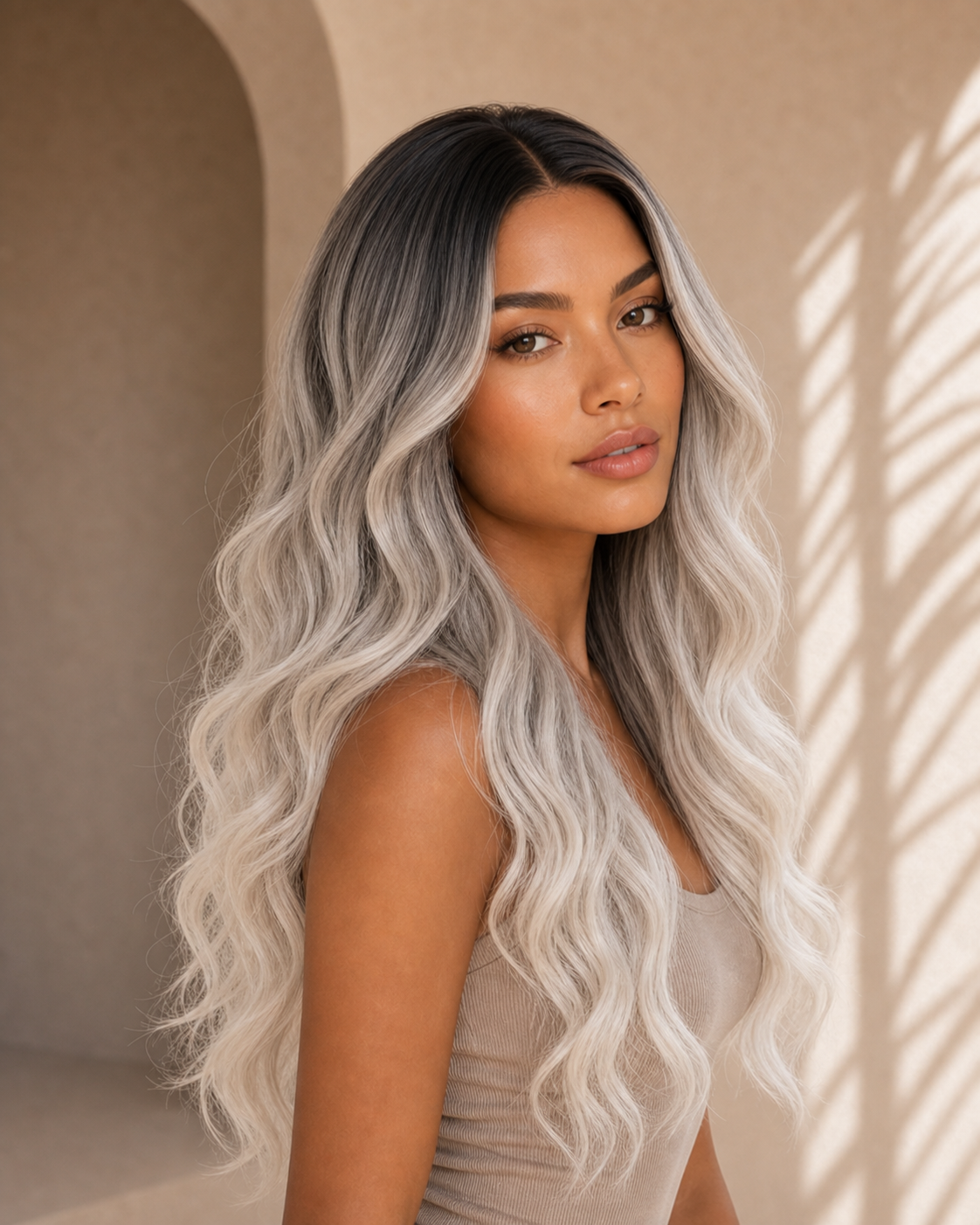 Ash blonde ombre synthetic wavy lace front wig | Milk &amp; Honey Wigs