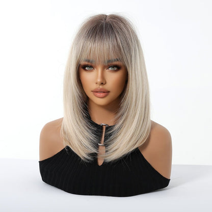 Ash blonde ombre synthetic soft fringe wig | Milk &amp; Honey Wigs