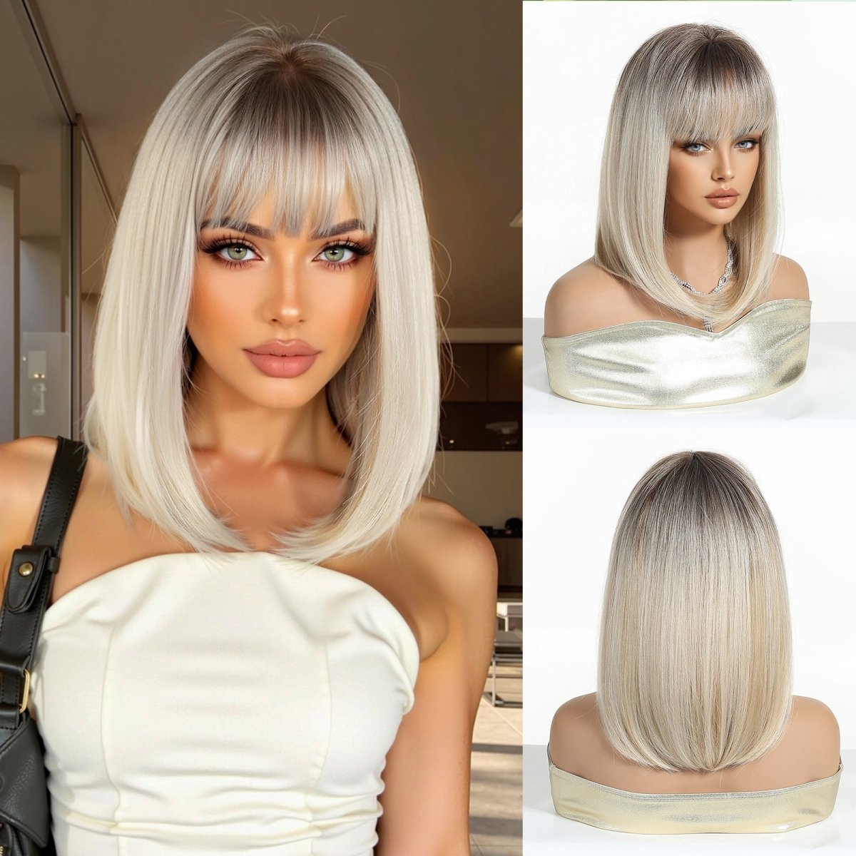 Ash Blonde Straight Lob with Fringe Wig - MARKETPLACE | Blonde, Fringe, Synthetic Hair | Milk &amp; Honey Wigs