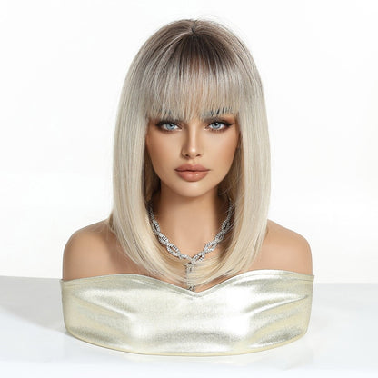 Ash blonde straight synthetic lob fringe wig | Milk &amp; Honey Wigs