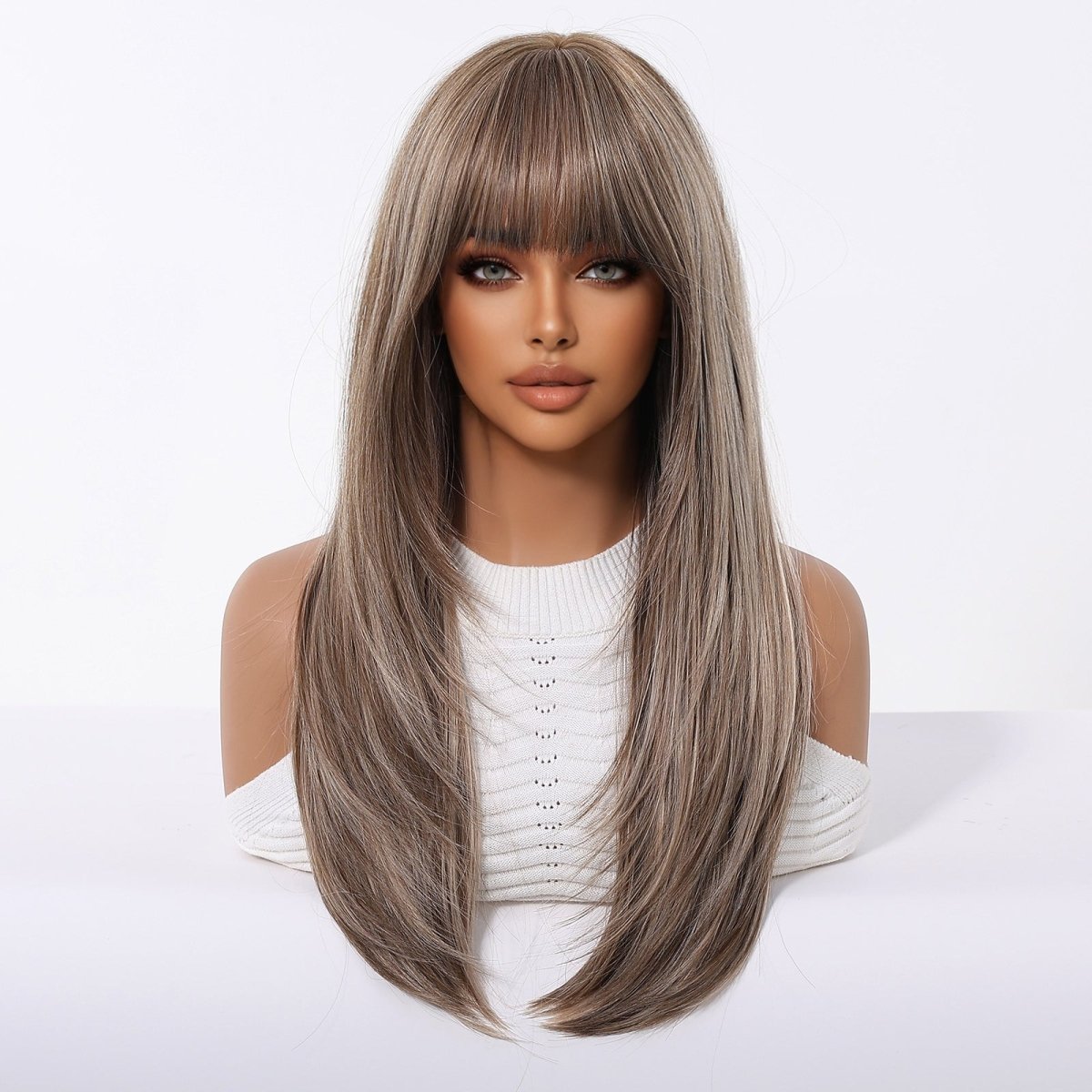 Ash Brown Straight Wig with Full Fringe - MARKETPLACE | Brown, Fringe, Synthetic Hair | Milk &amp; Honey Wigs