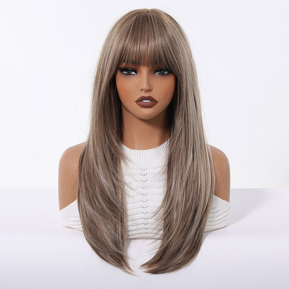 Ash Brown Straight Wig with Full Fringe - MARKETPLACE | Brown, Fringe, Synthetic Hair | Milk &amp; Honey Wigs