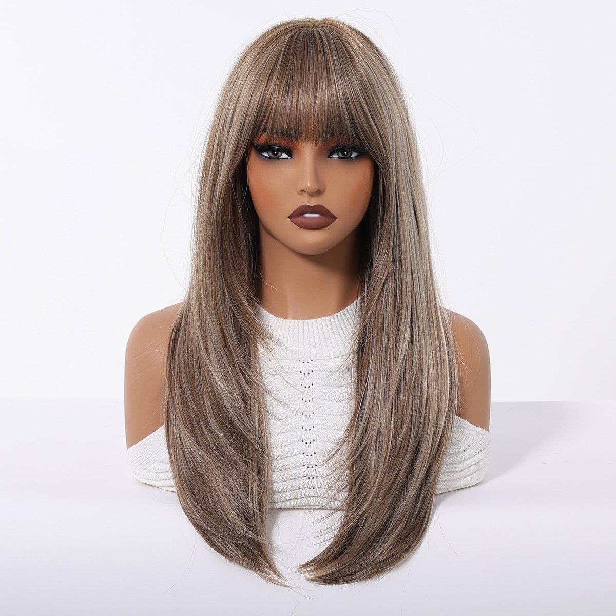Ash Brown Straight Wig with Full Fringe - MARKETPLACE | Brown, Fringe, Synthetic Hair | Milk &amp; Honey Wigs