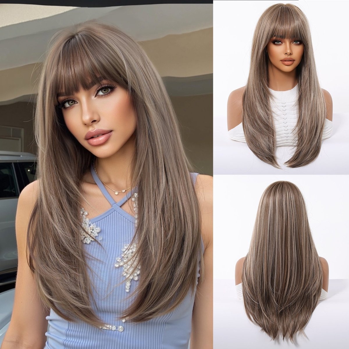 Ash Brown Straight Wig with Full Fringe - MARKETPLACE | Brown, Fringe, Synthetic Hair | Milk &amp; Honey Wigs