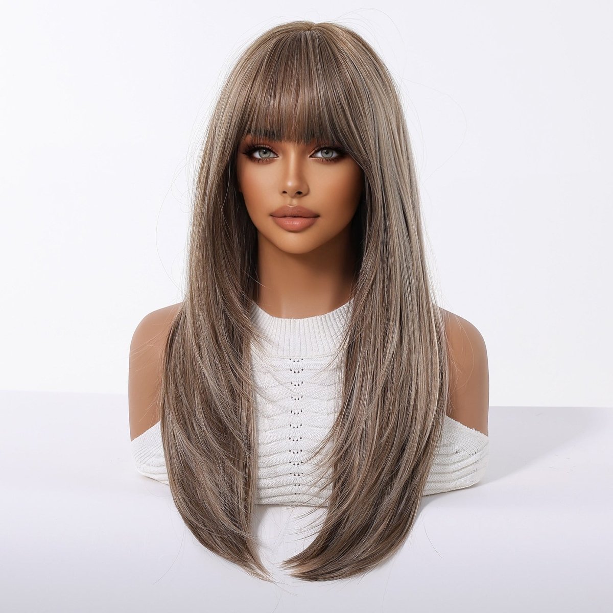 Ash Brown Straight Wig with Full Fringe - MARKETPLACE | Brown, Fringe, Synthetic Hair | Milk &amp; Honey Wigs